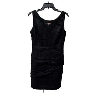 Adrienne Vittadini Black Sleeveless Dress Sz 6 100% Linen Career Wear Ruffled